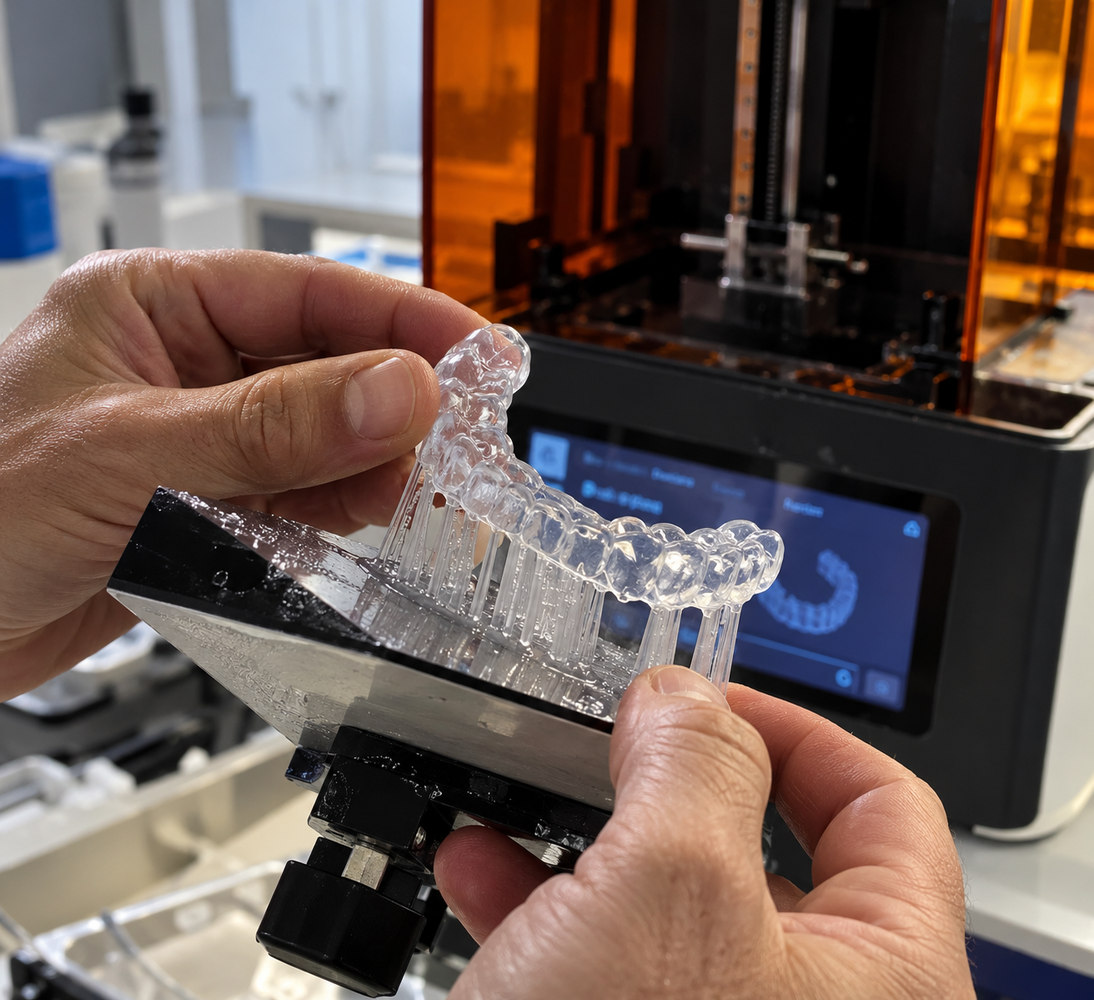 Manufatto stampato in 3D durante il controllo in laboratorio